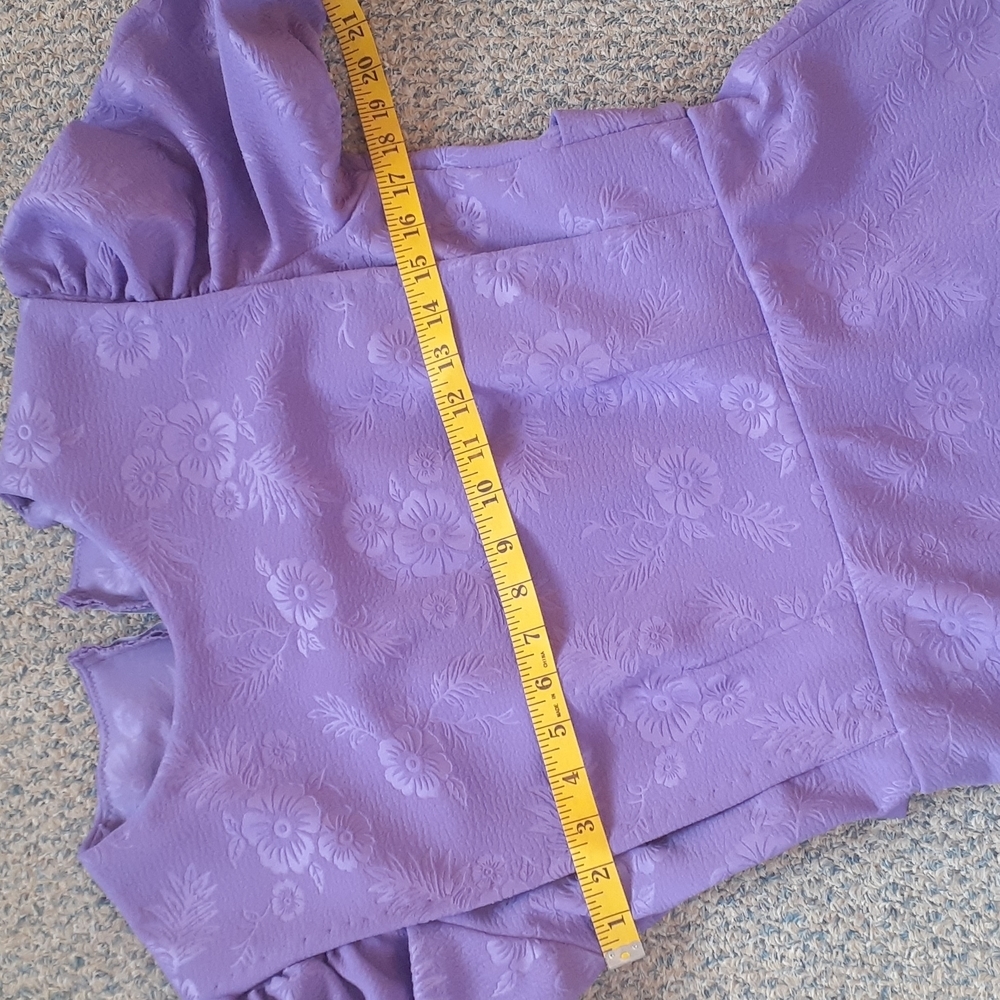Purple Textured Jacquard Maxi Dress Puff Sleeve Fit Flare Vintage Style - Picture 5 of 6